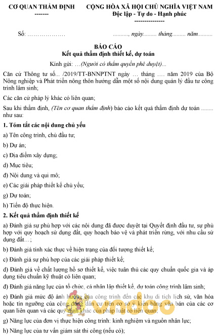 Mẫu báo cáo kết quả thẩm định thiết kế dự toán