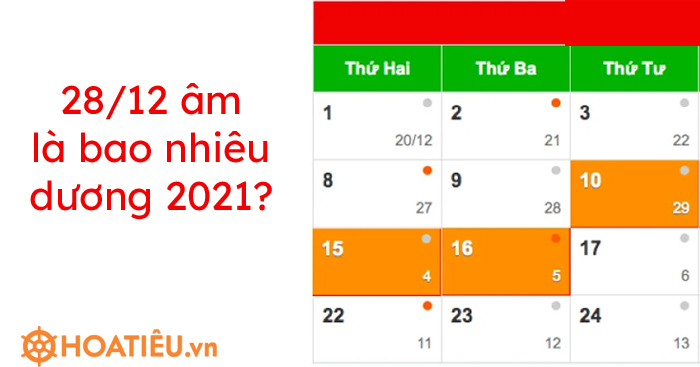 28/12 âm là bao nhiêu dương 2021?