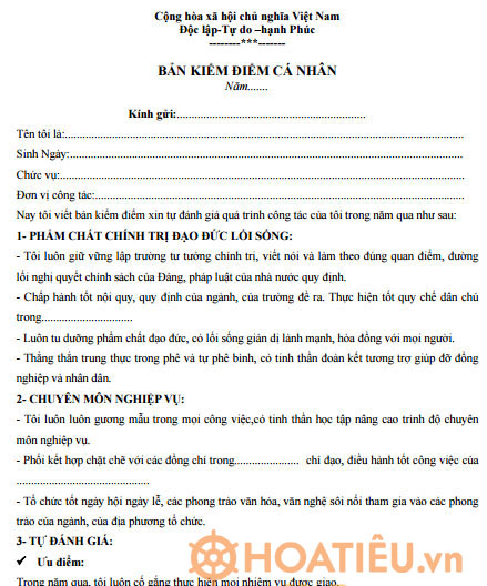 Mẫu bản kiểm điểm Đoàn viên