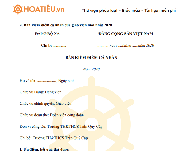 Bản kiểm điểm Đảng viên của giáo viên
