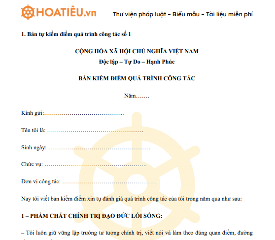 Bản tự kiểm điểm quá trình công tác