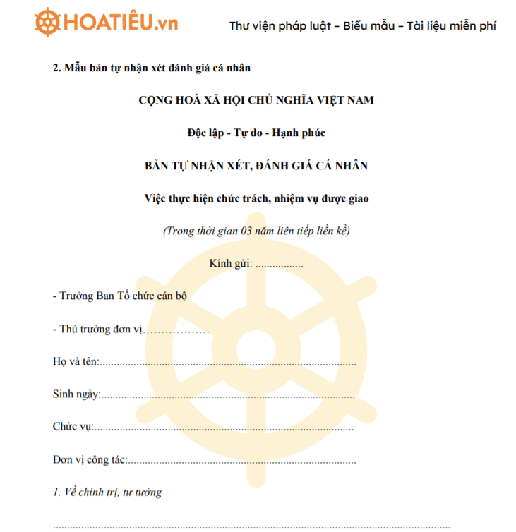 Bản tự nhận xét đánh giá cá nhân