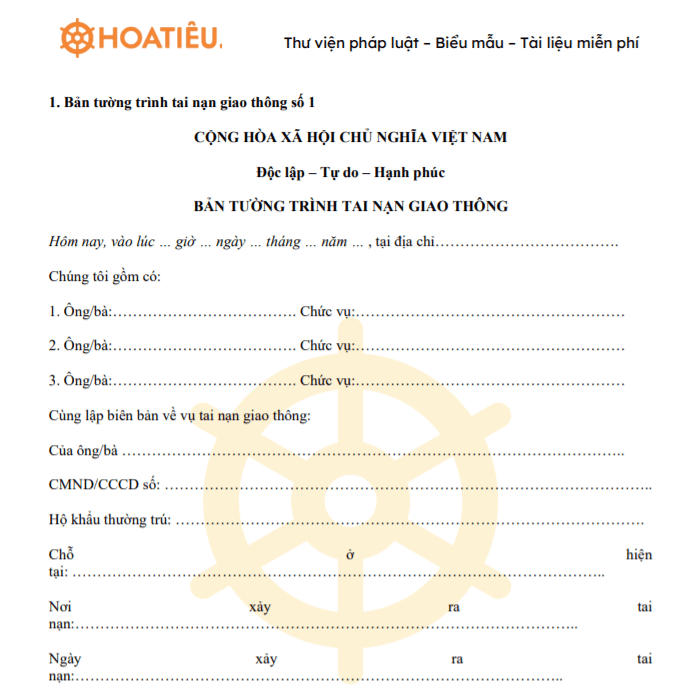 Bản tường trình tai nạn giao thông
