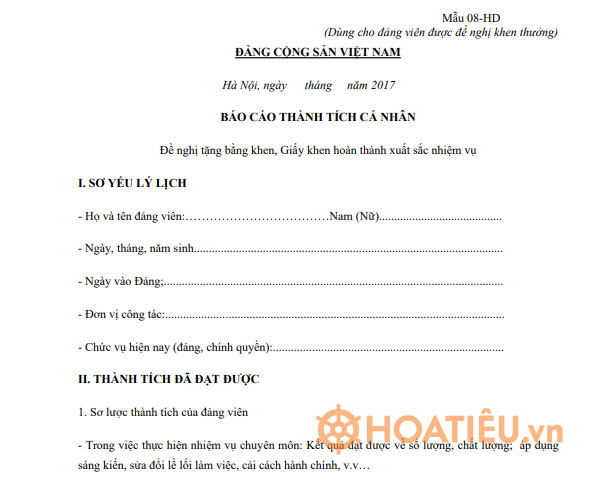 Báo cáo thành tích cá nhân