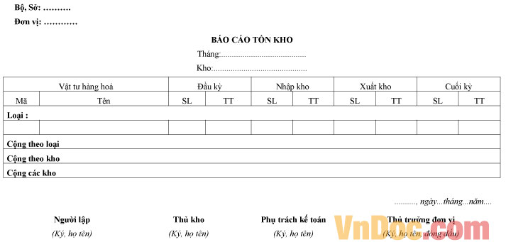 Mẫu báo cáo tồn kho