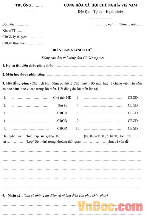 Mẫu biên bản giảng thử