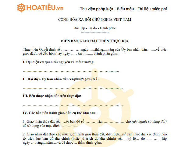 Biên bản giao đất trên thực địa