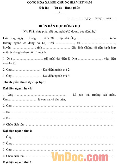 Mẫu biên bản họp dòng họ