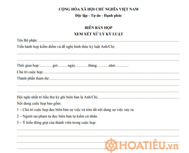 Biên bản họp xem xét xử lý kỷ luật