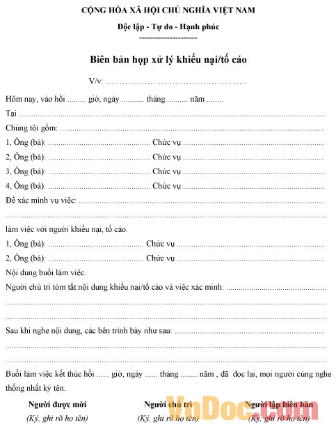 Mẫu biên bản họp xử lý khiếu nại/tố cáo