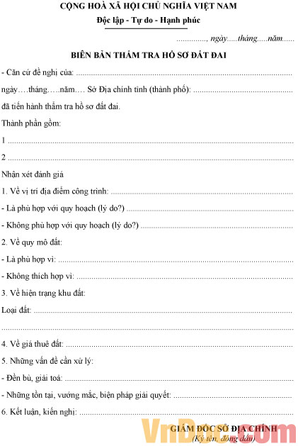 Mẫu biên bản thẩm tra hồ sơ đất đai