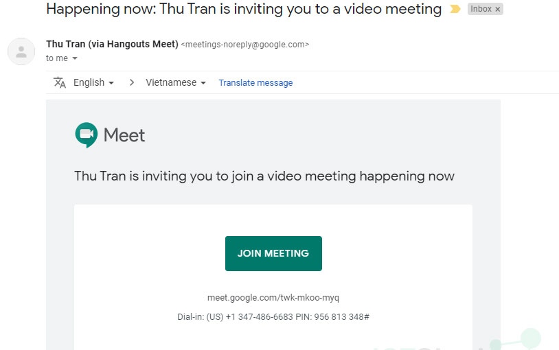 Hướng dẫn tham gia buổi họp (học) trực tuyến với Google Meet