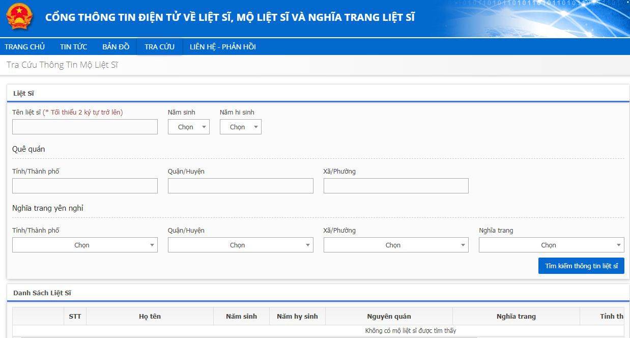 Hướng dẫn cách tra cứu thông tin liệt sĩ, mộ liệt sĩ online