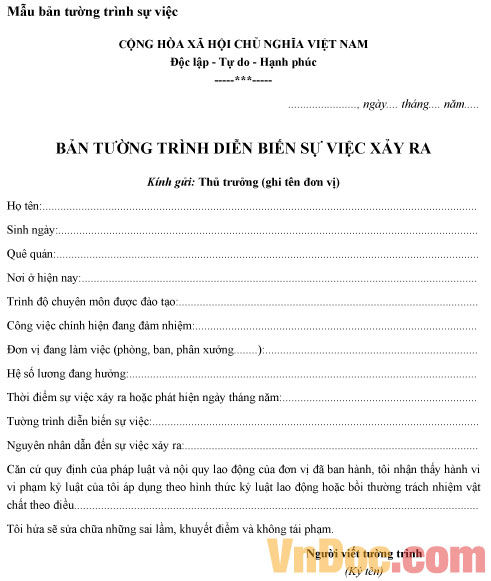 Bản tường trình sự việc