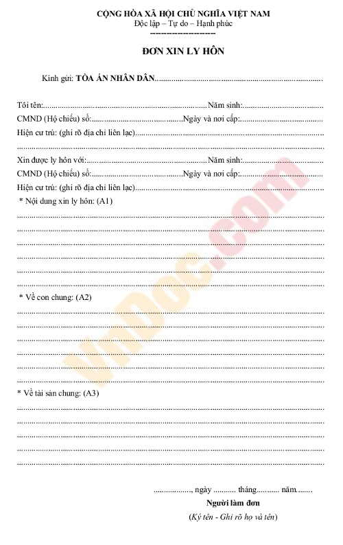 Mẫu đơn xin ly hôn