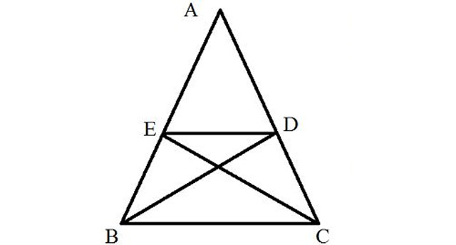 Cho tam giác ABC cân tại A. Các đường phân giác BD, CE
