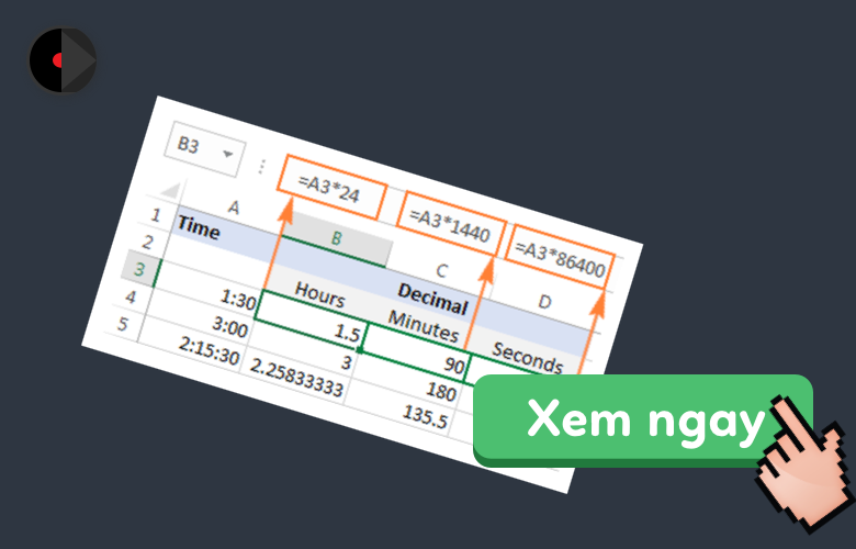 Cách chuyển đổi thời gian thành số thập phân, giờ phút giây trong Excel