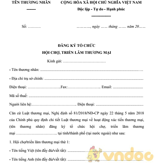 Mẫu đăng ký tổ chức hội chợ, triển lãm thương mại