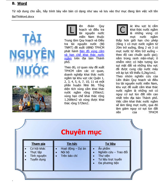 Đề thi ứng dụng công nghệ thông tin cơ bản - đề 3