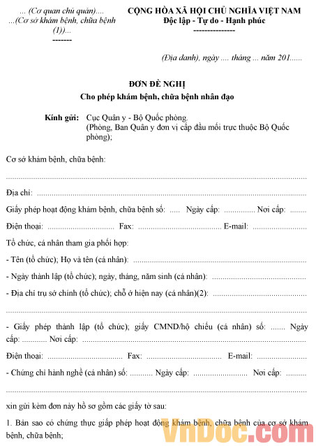 Đơn đề nghị cho phép khám bệnh, chữa bệnh nhân đạo