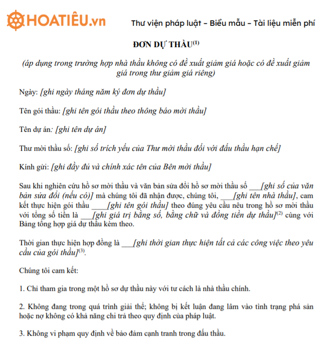 Đơn dự thầu 2021