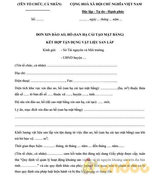 Đơn xin cải tạo san lấp mặt bằng
