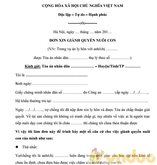 Đơn xin giành quyền nuôi con
