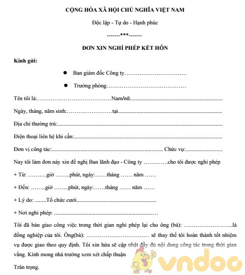 Mẫu đơn xin nghỉ phép kết hôn