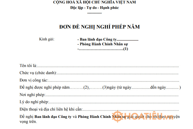 Đơn xin nghỉ phép năm