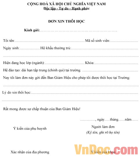 Đơn xin thôi học