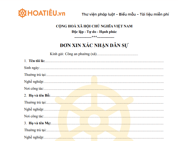 Đơn xin xác nhận dân sự
