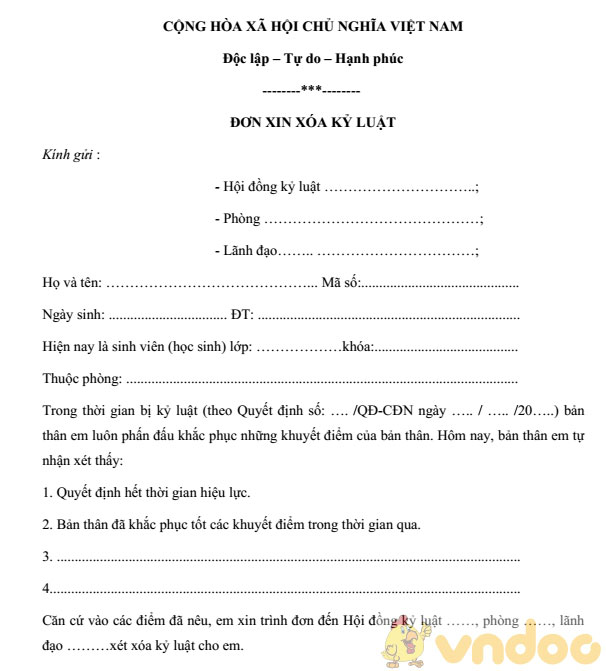 Đơn đề nghị xóa bỏ hình thức kỷ luật