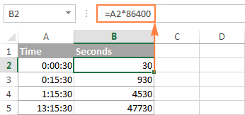 Converting time to seconds in Excel