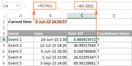 Setting up a countdown timer in Excel