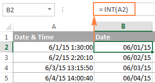 Use the INT function to extract the date values