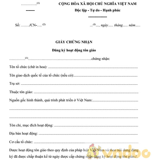 Giấy chứng nhận đăng ký hoạt động tôn giáo