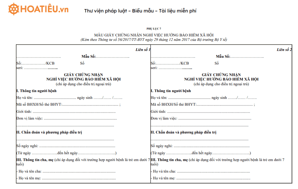 Giấy chứng nhận nghỉ việc hưởng bảo hiểm xã hội