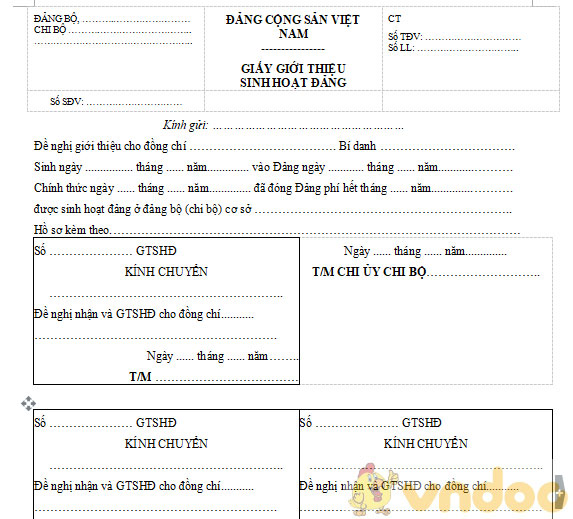 Giấy giới thiệu sinh hoạt Đảng