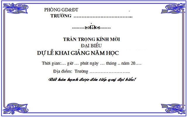 Giấy mời dự khai giảng năm học mới