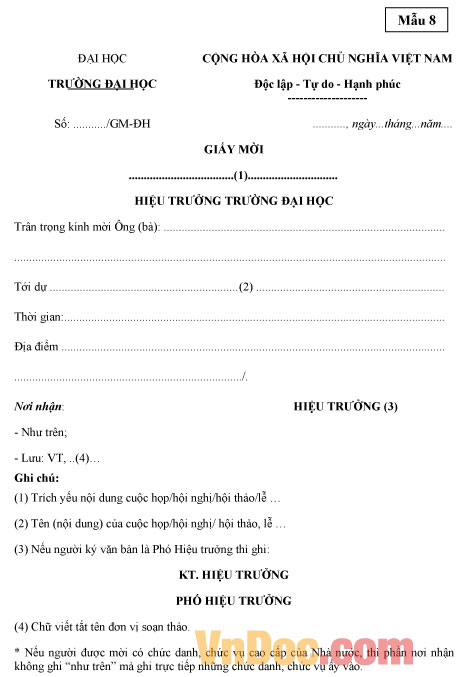 Giấy mời từ hiệu trưởng