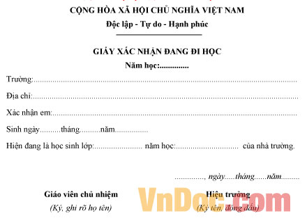 Giấy xác nhận đang đi học