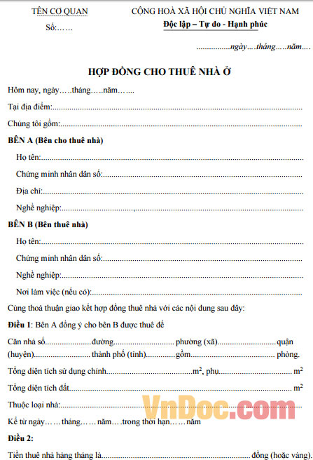 Hợp đồng cho thuê nhà ở