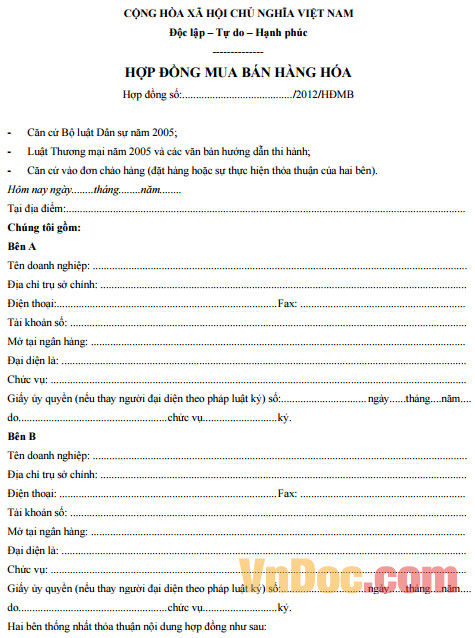 Hợp đồng mua bán hàng hóa