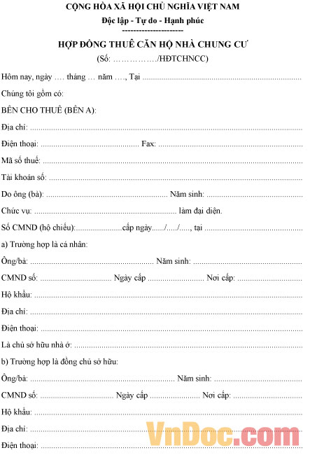 Hợp đồng thuê căn hộ nhà chung cư