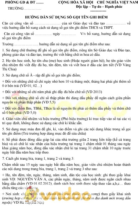 Hướng dẫn ghi sổ gọi tên ghi điểm