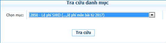 Tra cứu danh mục tại textbox Nội dung kinh tế