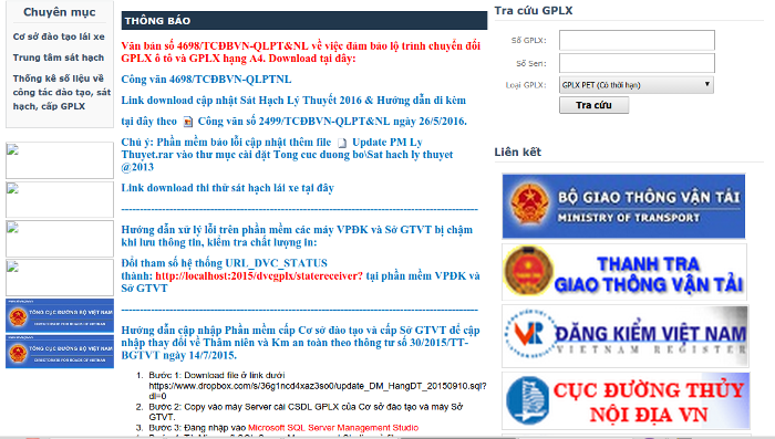 Trang thông tin GPLX tại gplx.gov.vn