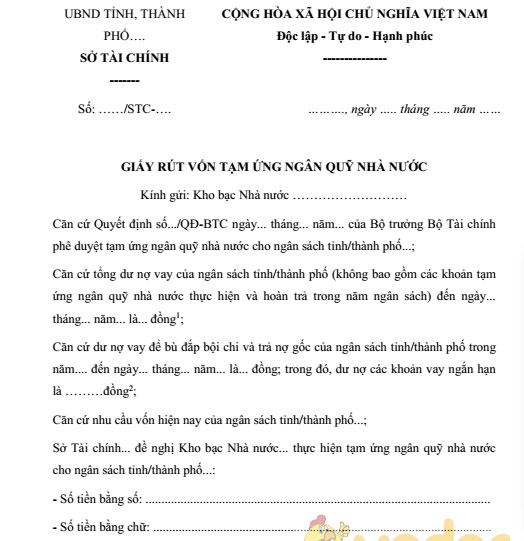 Giấy rút vốn tạm ứng ngân quỹ nhà nước