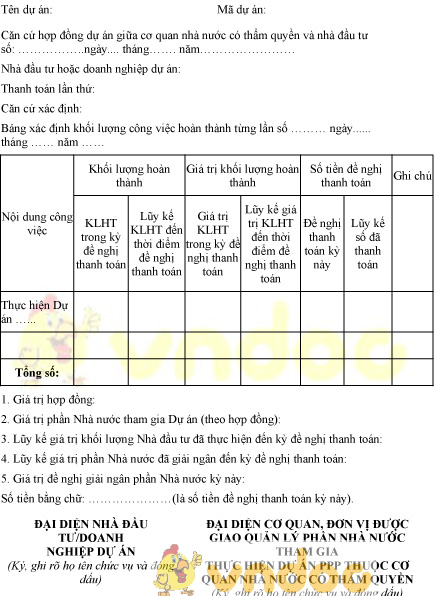 Mẫu bảng tổng hợp giá trị khối lượng công việc hoàn thành theo hợp đồng