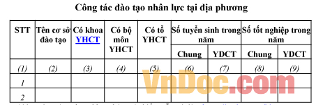 Mẫu báo cáo về công tác đào tạo nhân lực YHCT tại địa phương